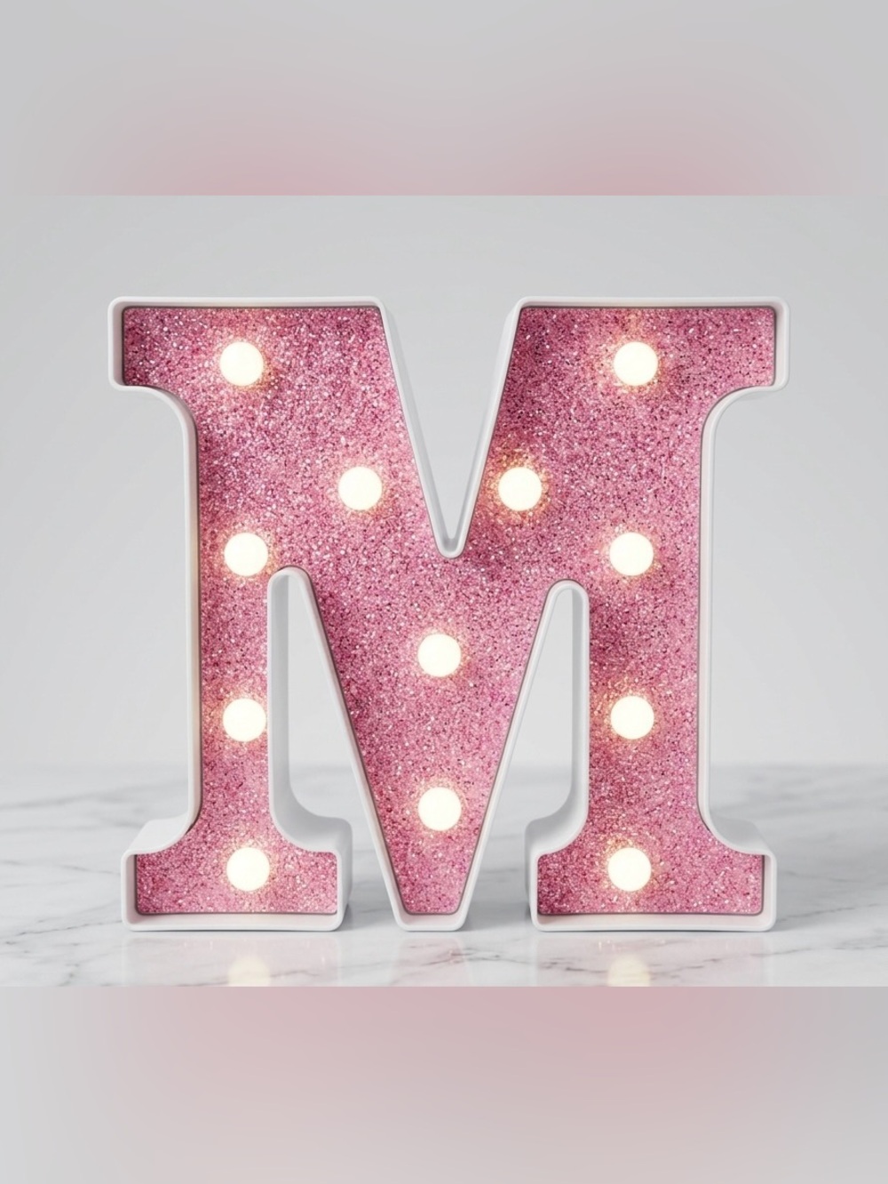 Pink Glitter Marquee Light - Letter M